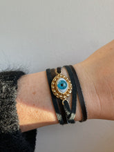 Charger l'image dans la galerie, Evil Eye Leather Strap Bracelet GOLD PLATED