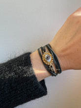 Charger l'image dans la galerie, Evil Eye Leather Strap Bracelet GOLD PLATED