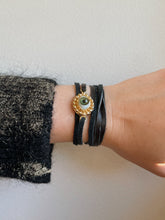 Charger l'image dans la galerie, Evil Eye Leather Strap Bracelet GOLD PLATED
