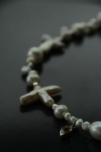 REINVENT: Cross Pearl Necklace Brown