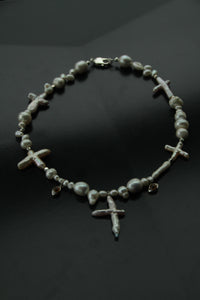 REINVENT: Cross Pearl Necklace Brown