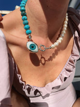 Φόρτωση εικόνας στο εργαλείο προβολής Συλλογής, Pearls and Turquoise Protecting Necklace SILVER
