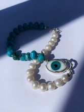 Charger l&#39;image dans la galerie, Pearls and Turquoise Protecting Necklace SILVER
