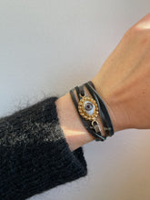 Load image into Gallery viewer, Evil Eye Leather Strap Bracelet GOLD PLATED
